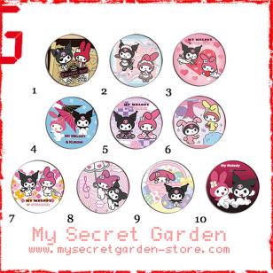 Kuromi / My Melody Pinback Button Badge Set 1a or 1b ( or Hair Ties / 4.4 cm Badge / Magnet / Keychain Set )
